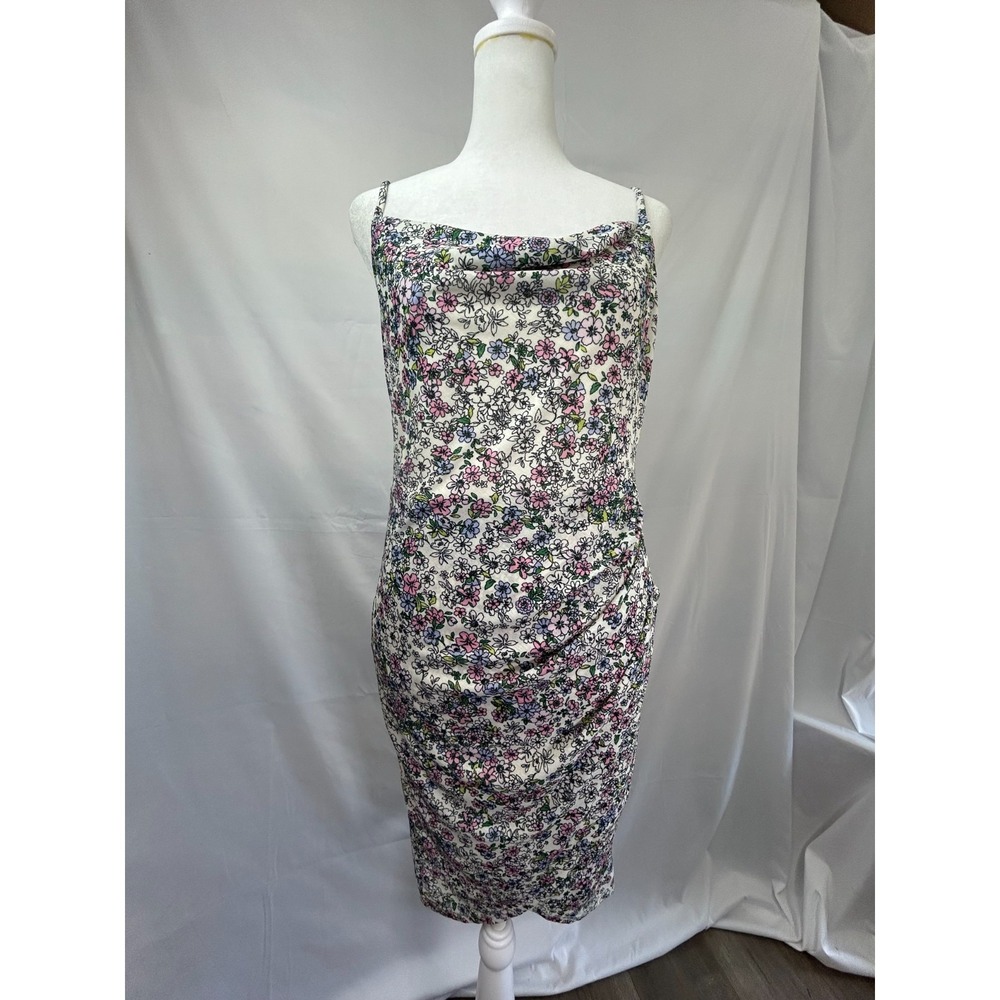 BCBGeneration Summer Short Slip Dress Womens 8 White Geranium Floral Cowl Neck